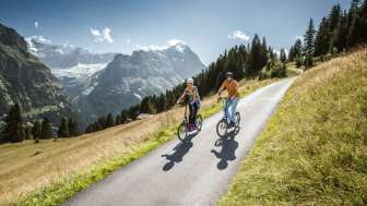 Rapid descent in front of the mountain panorama